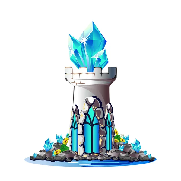 Torre Cuento Hadas Con Cristales Azules Ilustración Del Vector Mágico — Vector de stock