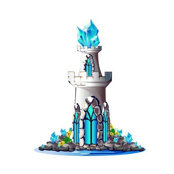 Torre Cuento Hadas Con Cristales Azules Ilustración Del Vector Mágico — Vector de stock