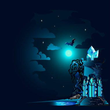 Cadılar Bayramı poster karanlık kale ile. Vektör çizim.