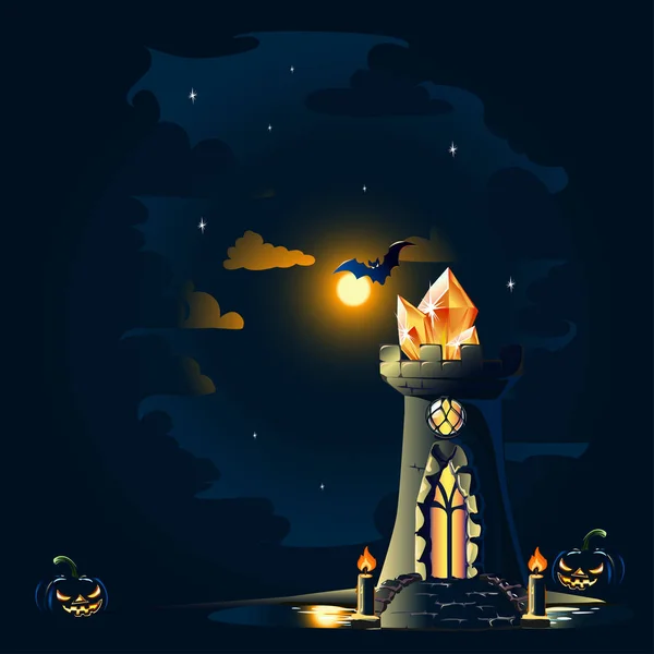 Halloween Poster Met Donkere Kasteel Vectorillustratie — Stockvector