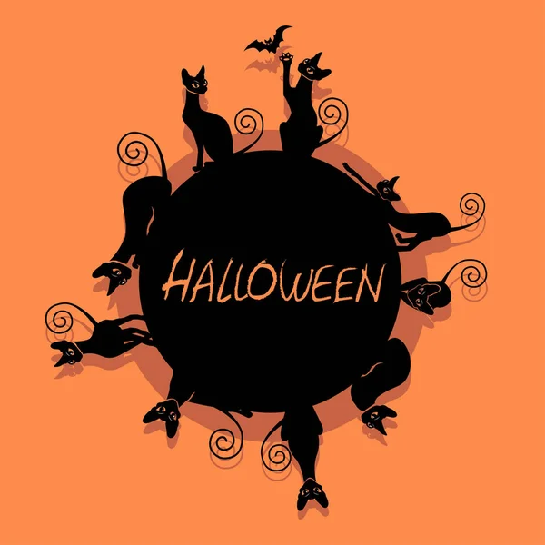 Fond Halloween Avec Chat Noir Une Chauve Souris Illustration Vectorielle — Image vectorielle