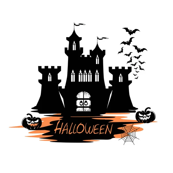 Halloween Kastély Holiday Címkéjét Vektoros Illusztráció — Stock Vector