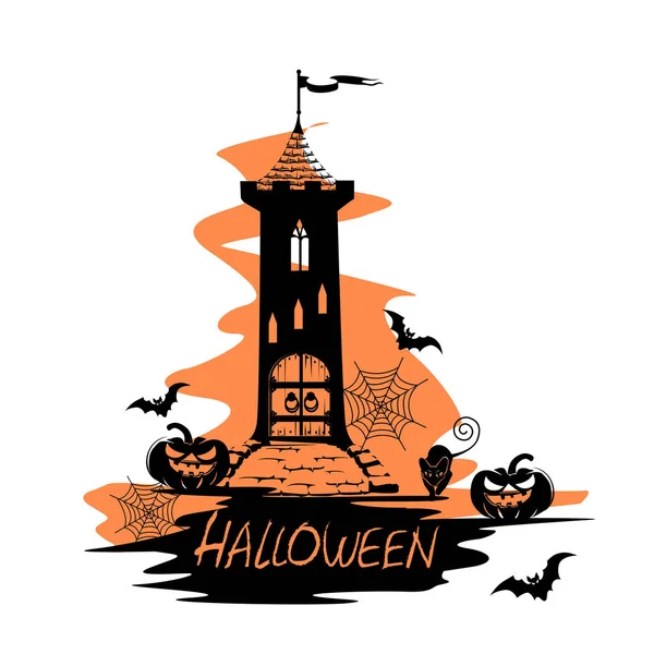 Etiqueta Vacaciones Para Halloween Con Castillo Ilustración Vectorial — Vector de stock