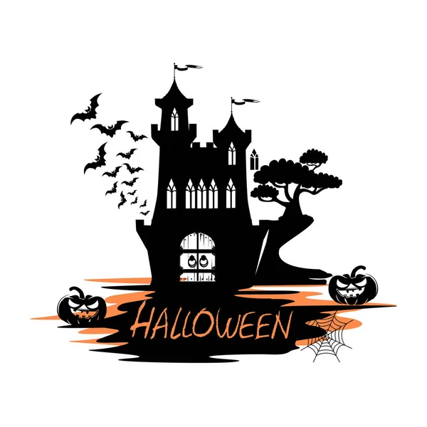 Etiqueta Vacaciones Para Halloween Con Castillo Ilustración Vectorial — Archivo Imágenes Vectoriales