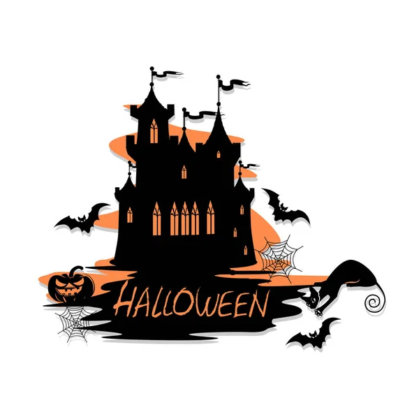 Etiqueta Vacaciones Para Halloween Con Castillo Ilustración Vectorial — Archivo Imágenes Vectoriales