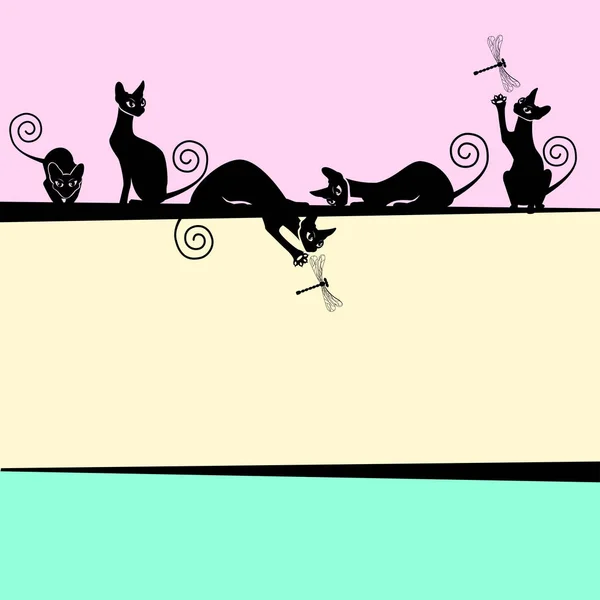 Marcos Color Con Gatos Negros Ilustración Vectorial — Archivo Imágenes Vectoriales