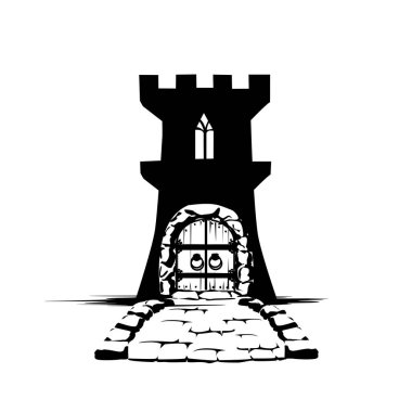 Bir peri kale kuleleri ve gates ile silüeti. Vektör simgesi. Vintage.