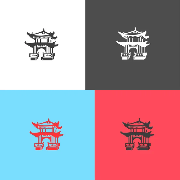 Vektorové Ikony Japonské Architektury Silueta Barevné Pozadí — Stockový vektor