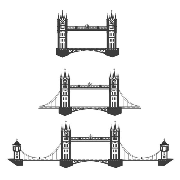 Vector icon of the Tower Bridge. Set of silhouettes on white background.