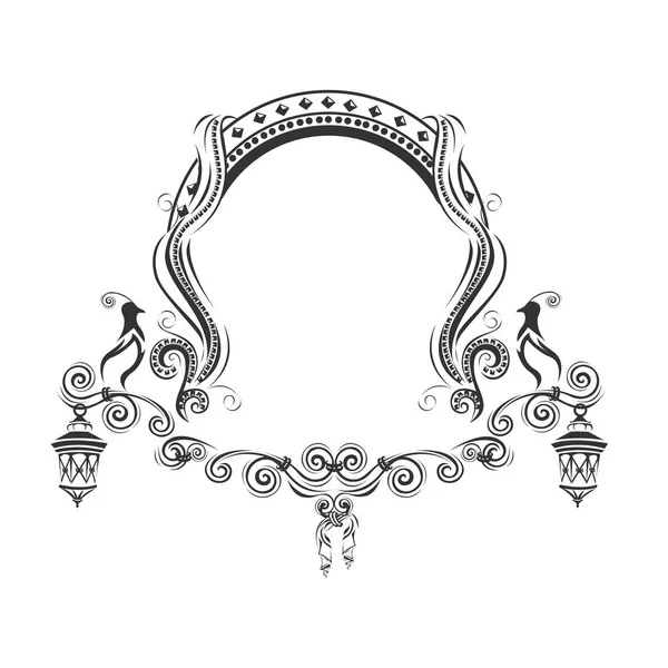 Bir vintage davet şablonu veya Dantel süsler ve kuşlar ile kartları. Beyaz arka plan üzerinde vektör çizim.