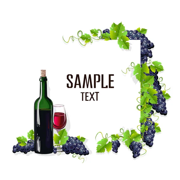 Bir kadeh şarap ve üzüm kartı şablonu. Vektör çizim.
