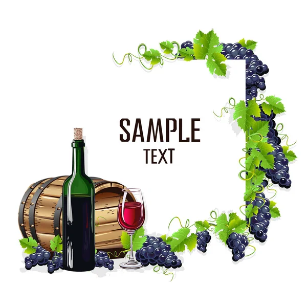 Modèle Carte Avec Verre Vin Raisins Illustration Vectorielle — Image vectorielle