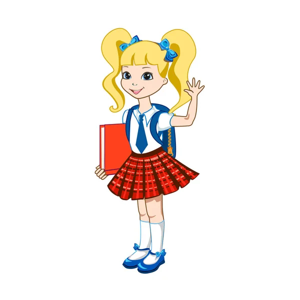 Cute Schoolgirl Color Books Vector Illustration White Background — Stock Vector