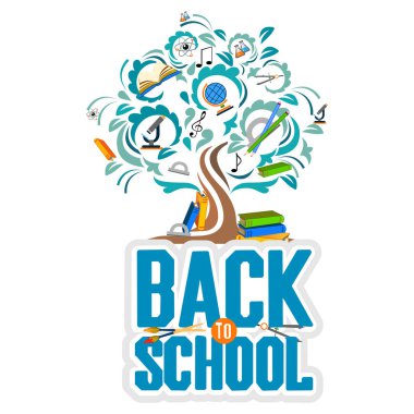 Geri okul renk arka plan için bir ağaç. Vektör davet şablonu veya kart.