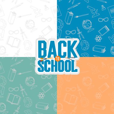 Dikişsiz desen okula geri döndü. Vektör çizimler kümesi.