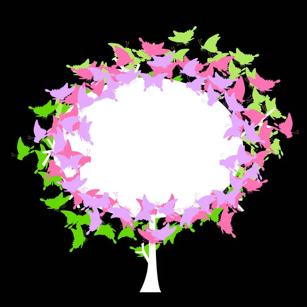 Ilustração Colorida Uma Árvore Com Borboletas Renda Modelo Convite Vetorial — Vetor de Stock