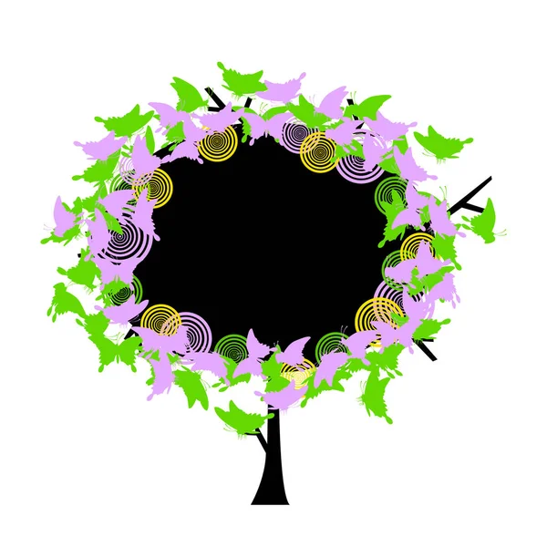 Barevné Ilustrace Stromu Krajkou Motýlů Vektor Pozvání Šablonu Nebo Kartu — Stockový vektor