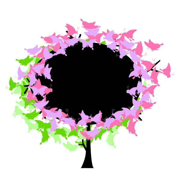 Färgglada Illustration Ett Träd Med Spets Fjärilar Vector Inbjudan Mall — Stock vektor