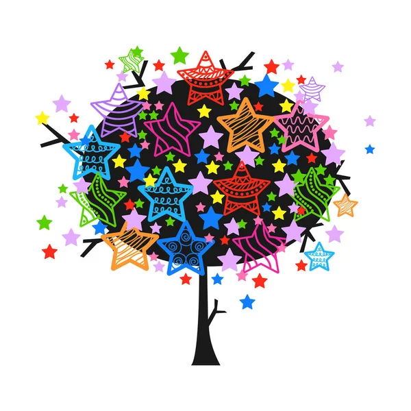 Árvore Colorida Com Estrelas Modelo Convite Vetorial Cartão Fundo Abstrato —  Vetores de Stock
