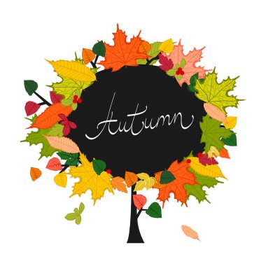 Renkli yaprakları ile sonbahar ağacı. Vektör davetiye şablon veya kart. Güzel arka plan.
