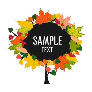 Renkli yaprakları ile sonbahar ağacı. Vektör davetiye şablon veya kart. Güzel arka plan.