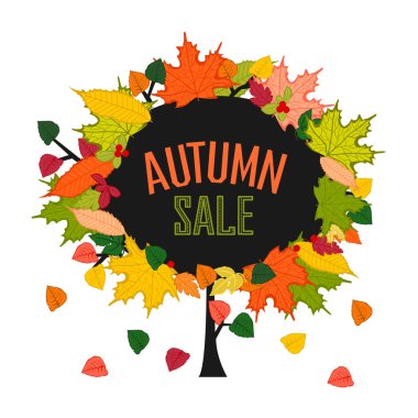 Renkli yaprakları ile sonbahar ağacı. Vektör davetiye şablon veya kart. Güzel arka plan.