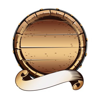 Eski ahşap varil başına alkol. Beyaz arka plan üzerinde vektör çizim.