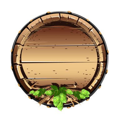 Eski ahşap varil bira ile. Beyaz arka plan üzerinde vektör çizim.