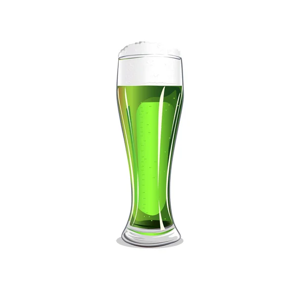 Vidrio Con Cerveza Verde Aislada Sobre Fondo Blanco Ilustración Vectorial — Vector de stock