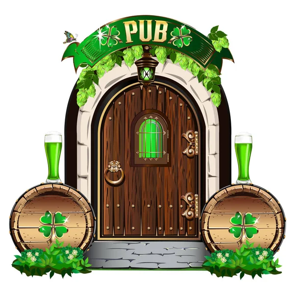 The door to the Irish pub. Vector illustration for Saint Patrick Day.