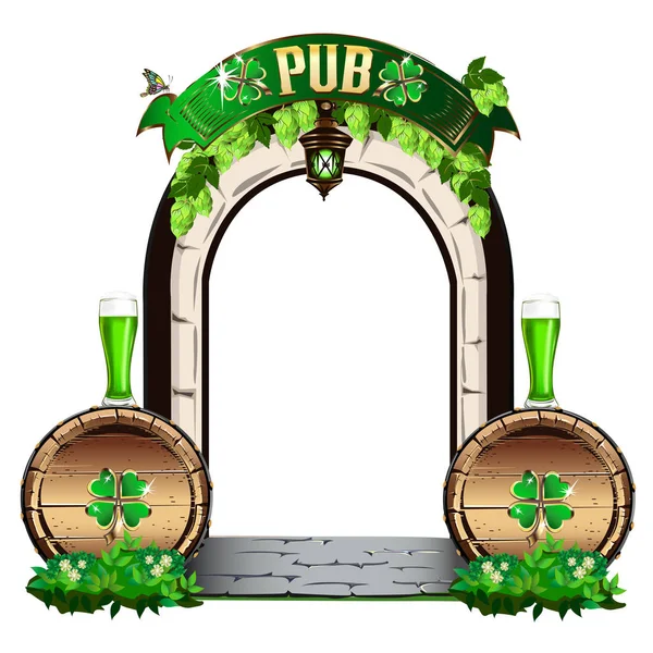 Deur Naar Ierse Pub Vectorillustratie Voor Saint Patrick Day — Stockvector