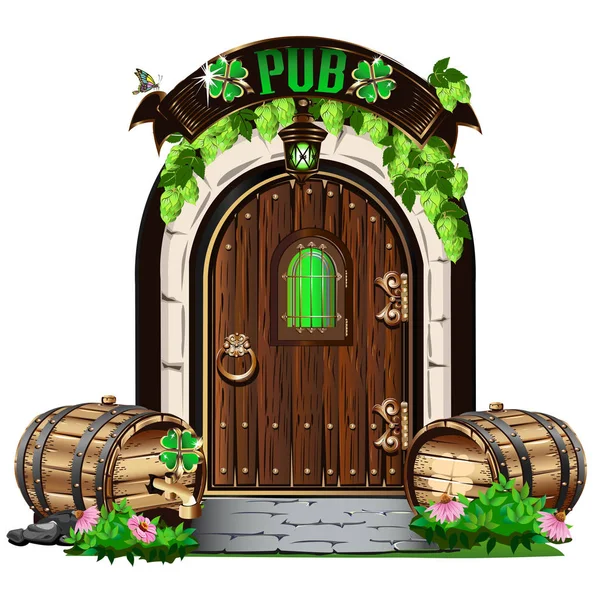 Puerta Del Pub Irlandés Ilustración Vectorial Del Día San Patricio — Archivo Imágenes Vectoriales