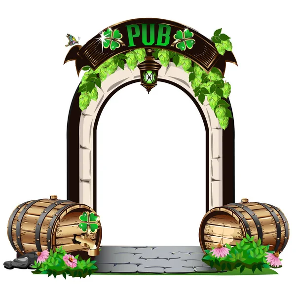 Puerta Del Pub Irlandés Ilustración Vectorial Del Día San Patricio — Vector de stock