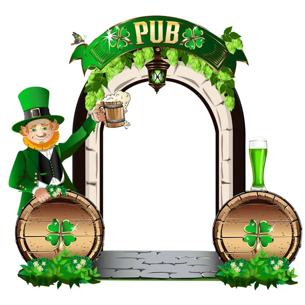Deur Naar Ierse Pub Vectorillustratie Voor Saint Patrick Day — Stockvector