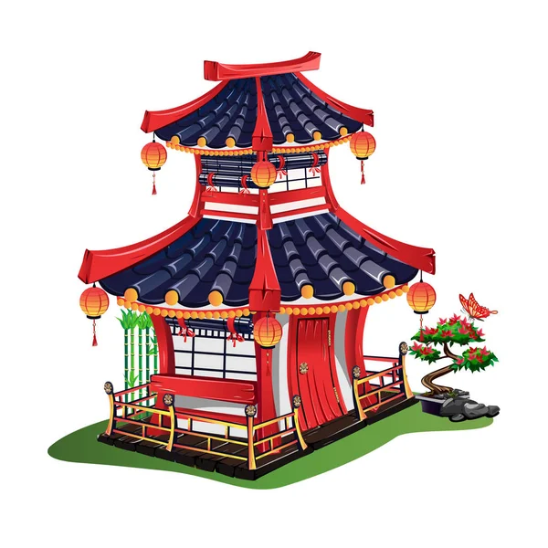 Colorful Japanese House Isolated White Background Vector Illustration — Stock Vector