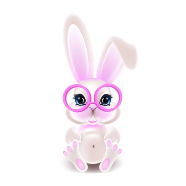 Pembe kulakları ile şirin küçük tavşan. 3D vektör çizim.