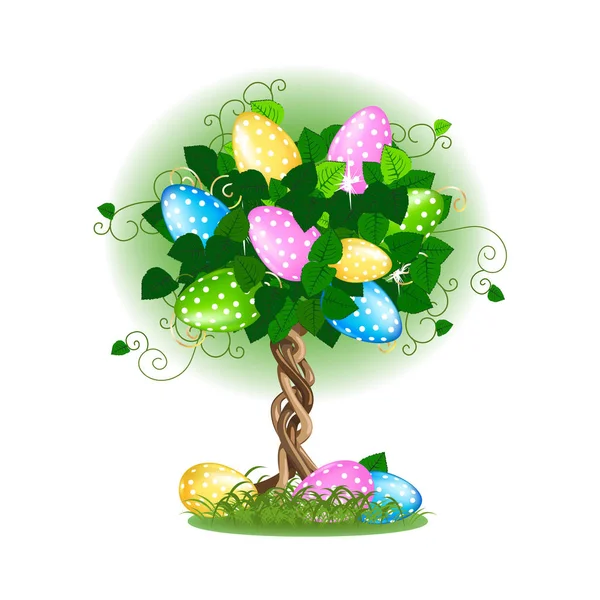 Easter Tree Colorful Eggs Vector Illustration White Background — Stock Vector