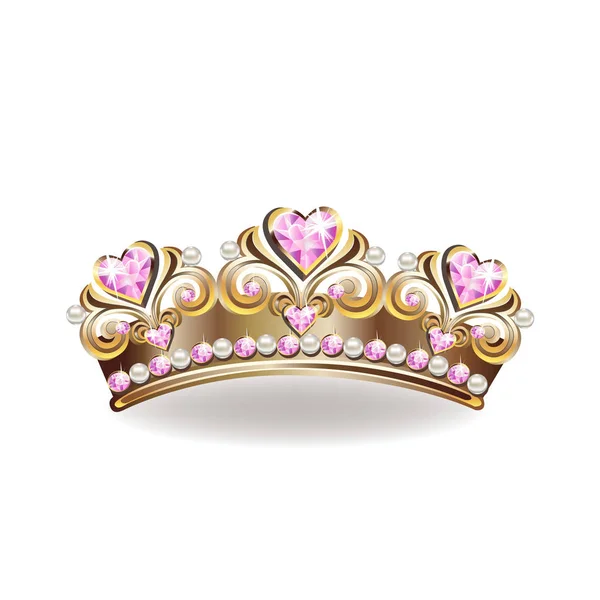 真珠とピンクの宝石を持つ王女の王冠 ベクターイラスト — ストックベクタ