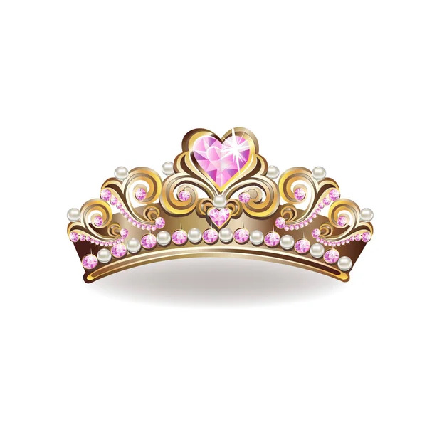王冠上有珍珠和粉色宝石矢量说明 — 图库矢量图片