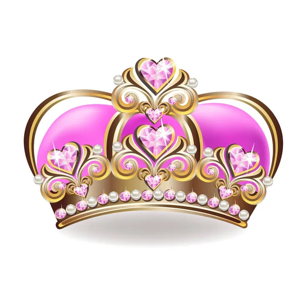 Couronne Une Princesse Avec Des Perles Des Pierres Roses Illustration — Image vectorielle