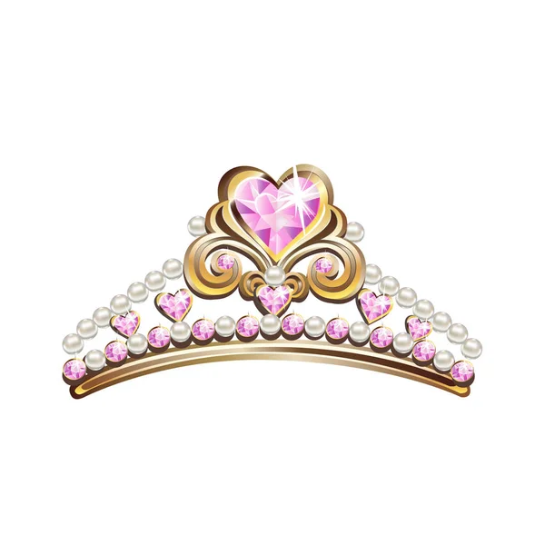 Couronne Une Princesse Avec Des Perles Des Pierres Roses Illustration — Image vectorielle