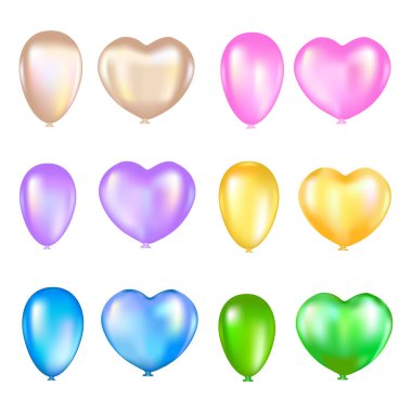 Beyaz bir arka plan üzerinde renkli hava balonları kümesi. Vektör çizim.