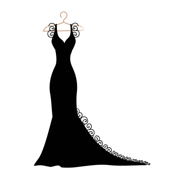 Kleid Silhouette Auf Einem Kleiderbügel Mit Blumen Und Spitze Vektorillustration — Stockvektor