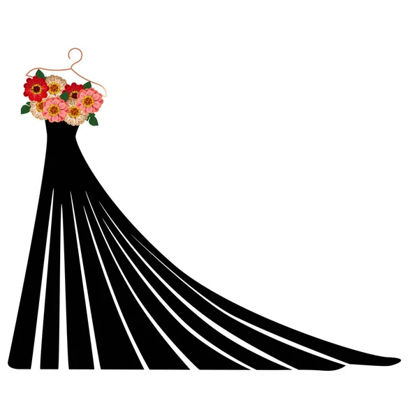 Kleid Silhouette Auf Einem Kleiderbügel Mit Blumen Und Spitze Vektorillustration — Stockvektor