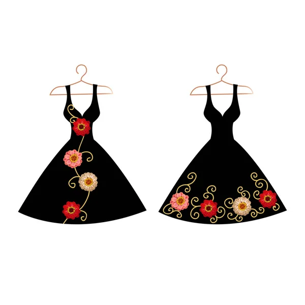 Silhouet Van Jurk Een Hanger Met Bloemen Kant Vectorillustratie — Stockvector