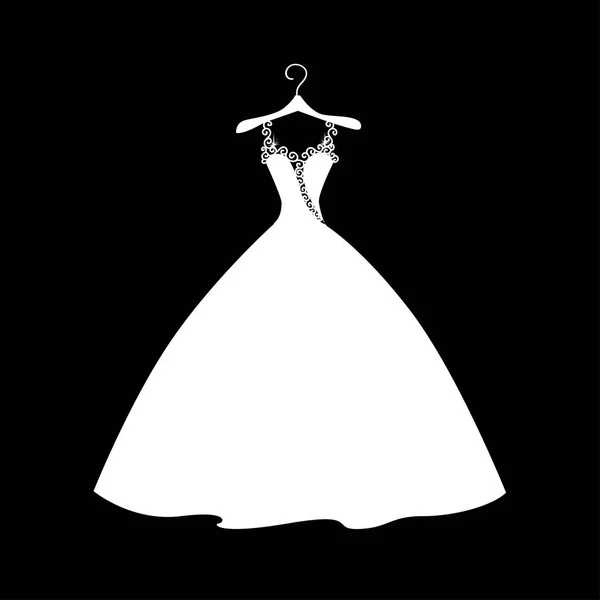 Wedding Dress Silhouette Beautiful Flowers Shiny Vector Illustration — Stock Vector
