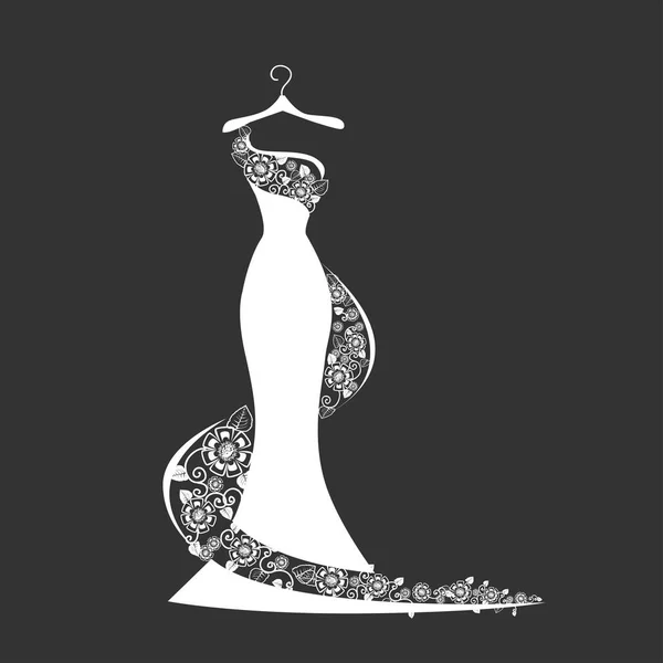 Lace Wedding Dress Hanger Beautiful Vector Illustration Silhouette — Stock Vector