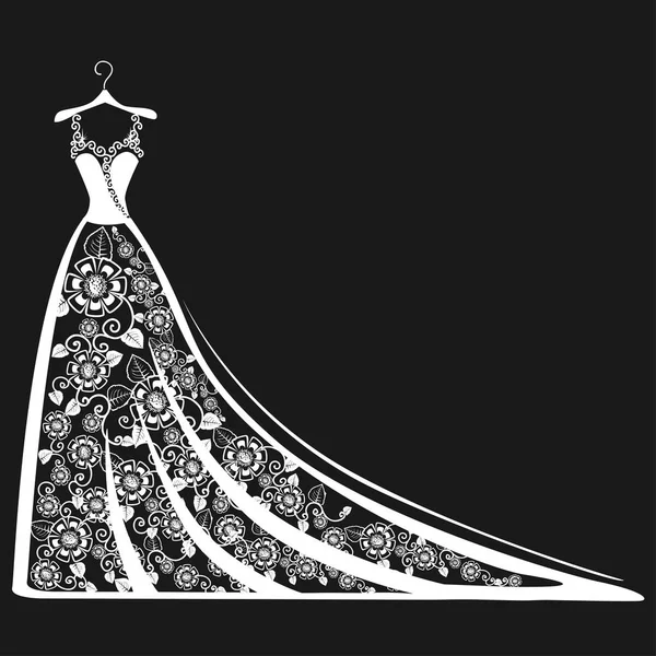 Krajkové Svatební Šaty Ramínko Krásný Vektorové Ilustrace Silueta — Stockový vektor