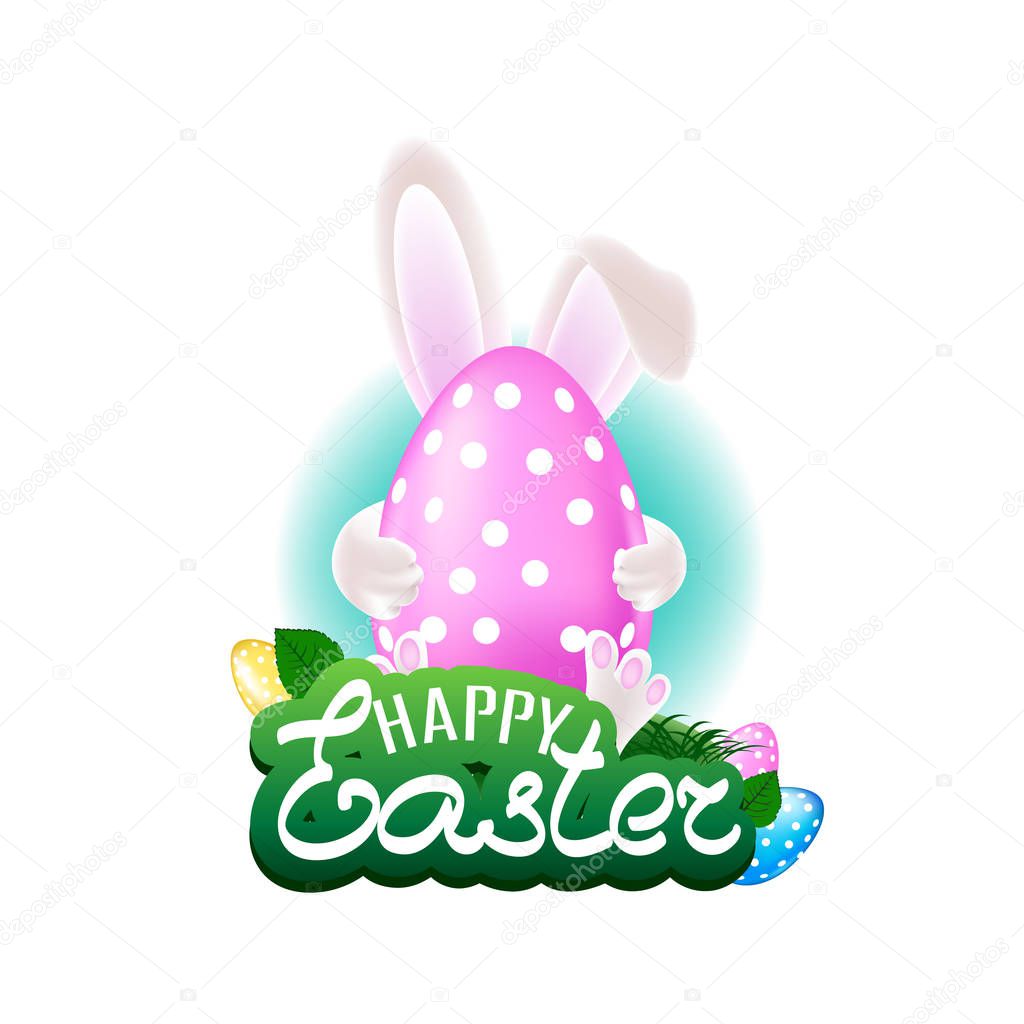 Happy easter colorful illustration with colored eggs