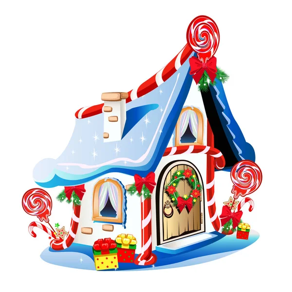 Рождественский Дом Праздничными Украшениями Сладостями — стоковый вектор